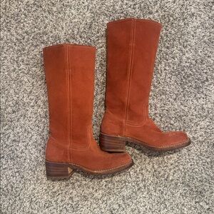 Frye Campus Boots Cognac Rust SUEDE LEATHER 7.0 Made in USA riding boots RARE